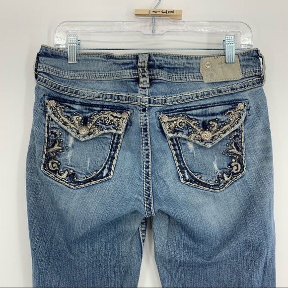 Silver Jeans Suki Flap Pocket Thick Stitch Destroyed Embellished Holey Knees - Picture 13 of 16